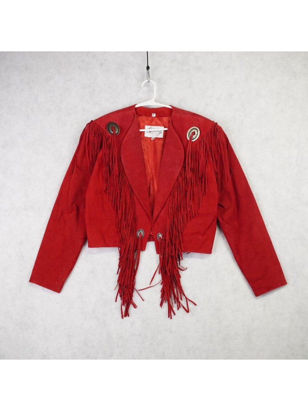 Vintage Scully Suede Leather Western Jacket Womens 10 Red Beaded Fringe Cropped